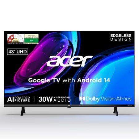 Acer 108 cm (43 inch) Ultra I Series 4K UHD Smart LED Google TV with Android 14 (Black), AR43UDGGU2875BD