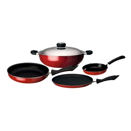Macclite 5 Piece Pentagon Non Stick Cookware Set - Dosa Tawa, Frying Pan, Kadai with Lid, 2 x Lip Mini Fry Pan