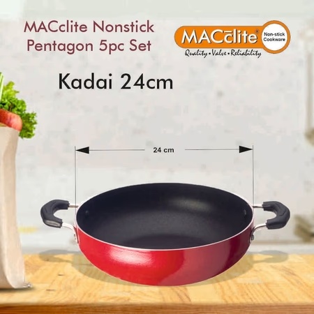 Macclite 5 Piece Pentagon Non Stick Cookware Set - Dosa Tawa, Frying Pan, Kadai with Lid, 2 x Lip Mini Fry Pan