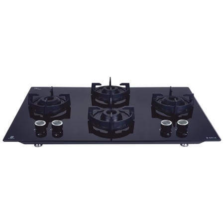 Elica Flexi 491 Lotus IND HD Brass 4 Burners Hob, Black Glass