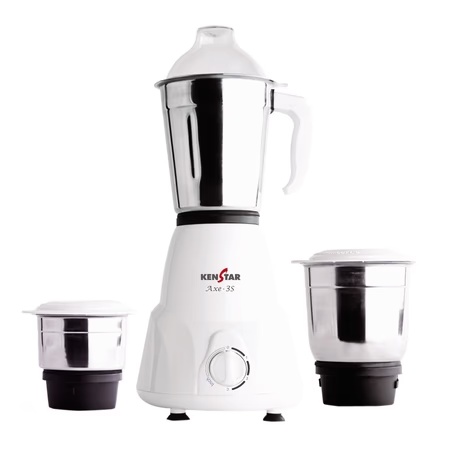 Kenstar Axe 3S 450 Watts Mixer with Lid Locking Clip, White (KMAXE45W3S-DBB)
