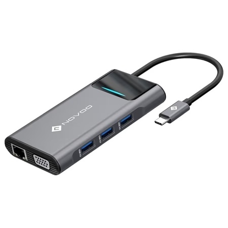 Novoo 9-in-1 Pro USB-C Hub with 3 USB-A Port, USB-C PD Port, HDMI Port, SD Card and TF Slot, VGA Port, Ethernet Port, Dark Grey