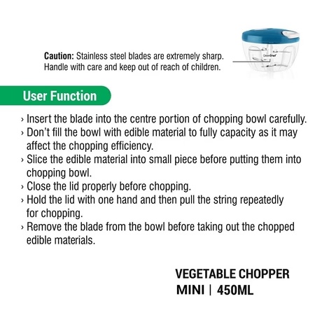 Greenchef Handy 450 ml Vegetable Chopper, 3 Stainless Steel Blade