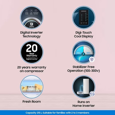 Samsung 215 litres 4 Star Single Door Refrigerator, Paradise Blue RR23C2E249U/HL 4 Samsung 215 litres 4 Star Single Door Refrigerator, Paradise Blue RR23C2E249U/HL