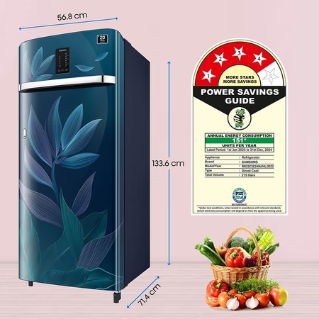 Samsung 215 litres 4 Star Single Door Refrigerator, Paradise Blue RR23C2E249U/HL 7 Samsung 215 litres 4 Star Single Door Refrigerator, Paradise Blue RR23C2E249U/HL
