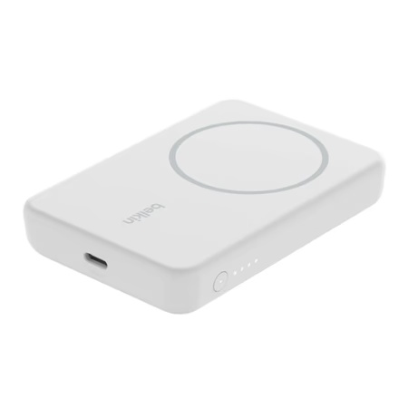 Belkin 5000 mAh Magnetic MagSafe Compatible Wireless Power Bank with Stand, BPD004btWT, White