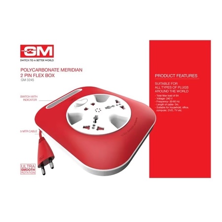 GM 3245 Meridian 2 Pin Flex Box 5 meter with Handle, Indicator and International Socket