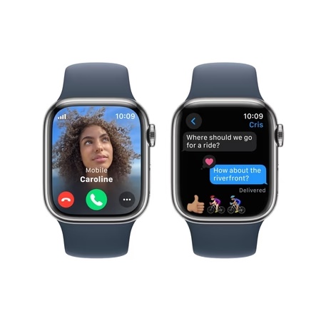 Apple Watch Series 9 GPS + Cellular 41mm Silver Stainless Steel Case with Storm Blue Sport Band - M/L 6 Apple Watch Series 9 GPS + Cellular 41mm Silver Stainless Steel Case with Storm Blue Sport Band - M/L