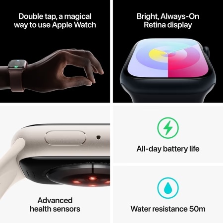 Apple Watch Series 9 GPS + Cellular 41mm Silver Stainless Steel Case with Storm Blue Sport Band - M/L 9 Apple Watch Series 9 GPS + Cellular 41mm Silver Stainless Steel Case with Storm Blue Sport Band - M/L