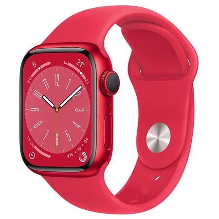 Apple Watch Series 8 GPS + Cellular 41mm RED Aluminium Case with (PRODUCT)RED Sport Band, Water resistant 50 metres, Dust resistant (IP6X), Fast charge, 3rd-gen optical heart sensor, Emergency SOS, Crash Detection, Fall Detection