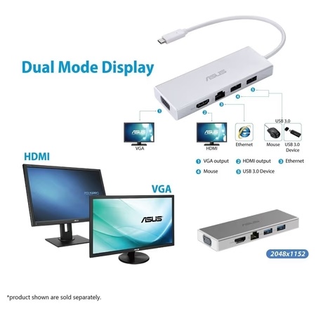 Asus OS200 5-in-1 USB-C Dongle, White