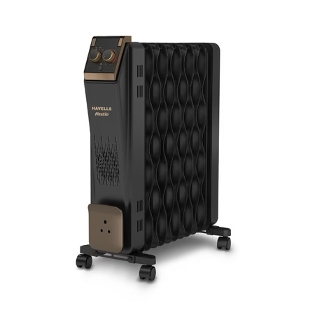 Havells 11 Fin Hestio Wave Fin OFR (Oil Filled Radiator), Room Heater, 2900 W, 3 Heat Settings & PTC Fan Heater, Inclined Control Panel ,Retractable Wheels, Comfortable Breathing, 360 Heating (Black)