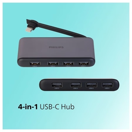 Philips 4-in-1 USB Type-C Multiport Travel Hub, Silver