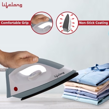 Lifelong LLDI19 Dry Iron with Non Stick Coated Plate (White/Grey)