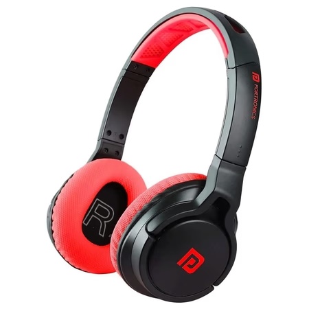 Portronics Muffs M1 Wireless Headphone with Mic, Powerful Bass, Red