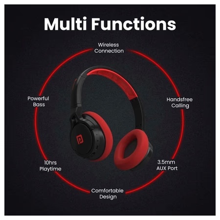 Portronics Muffs M1 Wireless Headphone with Mic, Powerful Bass, Red 7 Portronics Muffs M1 Wireless Headphone with Mic, Powerful Bass, Red