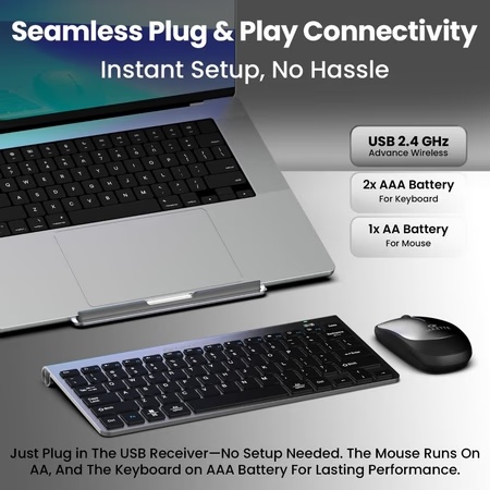 Amkette Wi-Key Mini Wireless Keyboard and Mouse Combo, Grey