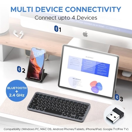 Amkette Optimus 4 in 1 Bluetooth Wireless Keyboard, Grey