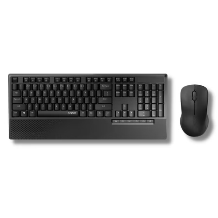 Rapoo X1960 Wireless Spill Resistance Multimedia Hotkeys Optical Mouse & Keyboard Set, Black