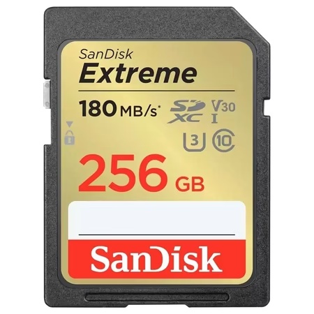SanDisk Extreme SD UHS I 256GB Card for 4K Video for DSLR and Mirrorless Cameras 180MB/s Read & 130MB/s Write