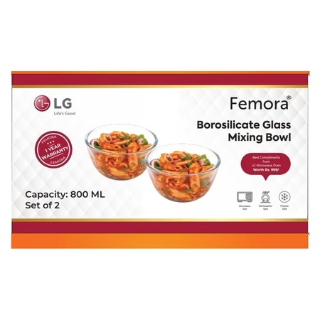 LG Femora 800 ml Bowl, Borosilicate Glass, Set of 2