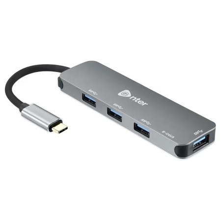 Enter C-4U3 USB-C to 4 Port USB 3.0 Hub, Black-Grey