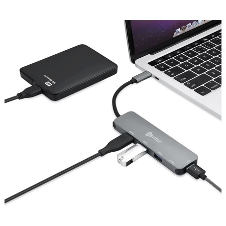 Enter C-4U3 USB-C to 4 Port USB 3.0 Hub, Black-Grey