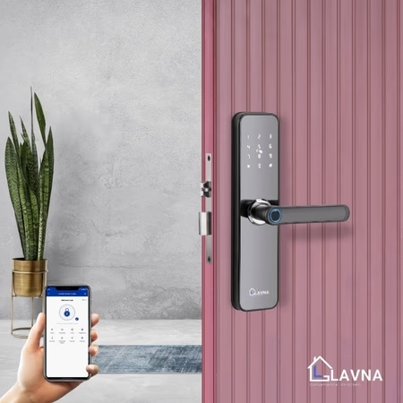LAVNA LA28 Smart Wifi Door Lock with 7 Way of access, Black, (2 Bolts wooden door lock)
