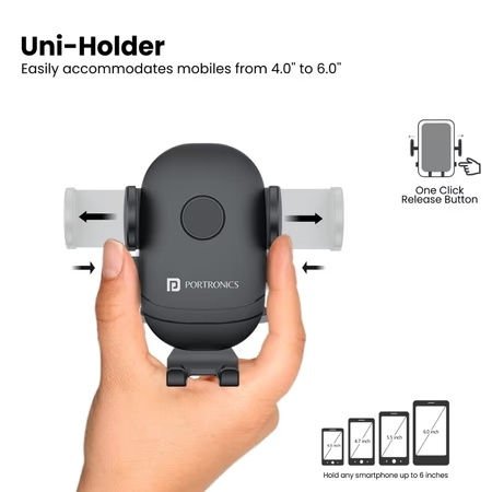 Portronics Clamp M2 Car Mobile Holder, Black