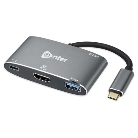 Enter E-C3H USB-C Hub with USB-C PD Port, HDMI Port, USB 3.0 Port, Black