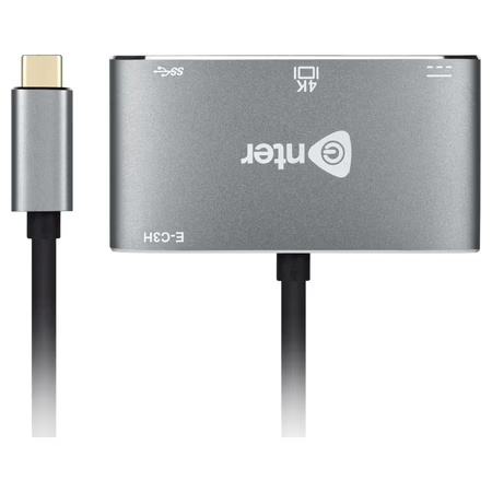 Enter E-C3H USB-C Hub with USB-C PD Port, HDMI Port, USB 3.0 Port, Black