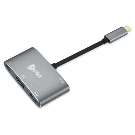 Enter E-C3H USB-C Hub with USB-C PD Port, HDMI Port, USB 3.0 Port, Black