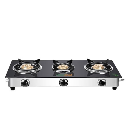 Greenchef Lexus 3 Burner Glasstop Cooktop, Manual Ignition, Black