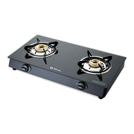 Bajaj GP6, 2 Burner Powder Coated Glass Gas Stove, Black