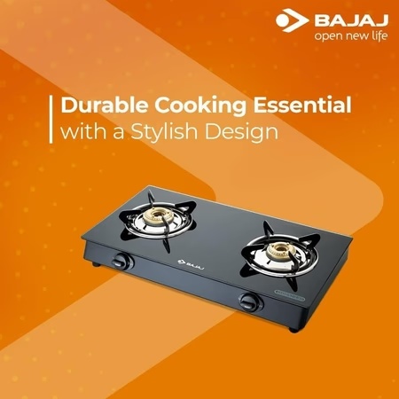 Bajaj GP6, 2 Burner Powder Coated Glass Gas Stove, Black