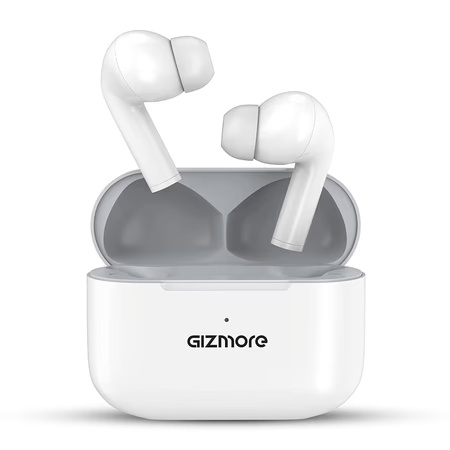 Gizmore GIZBUD 803 Bluetooth Truly Wireless Stereo Earbuds with Mic, Hi-Bass Surround Sound, Touch Response (White)