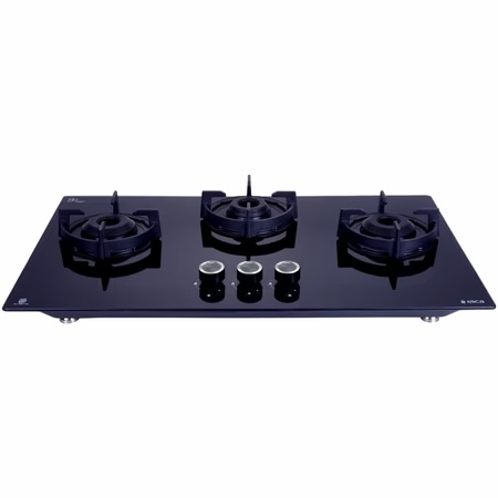 Elica Flexi 375 Lotus IND HD Brass 3 Burners Hob, Black Glass
