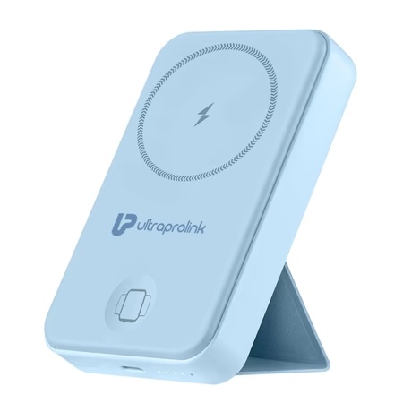 UltraProlink 10000 mAh Juice-Up Mag2 UM1113 Wireless Magnetic Power Bank 2 in 1 charging for iPhone and iWatch, Blue