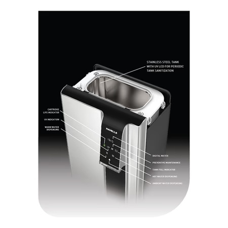 Havells Gracia Alkaline, 7.5 Litres, 60 Watts, RO + UV Water Purifier, 8 Stage Purification Technology, Silver and Black 4 Havells Gracia Alkaline, 7.5 Litres, 60 Watts, RO + UV Water Purifier, 8 Stage Purification Technology, Silver and Black