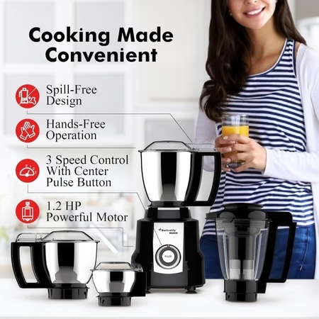 Butterfly Magnum Mixer 900 Watts with 4 Jars, Black