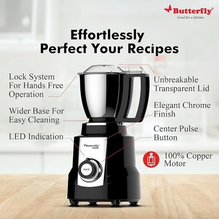 Butterfly Magnum Mixer 900 Watts with 4 Jars, Black