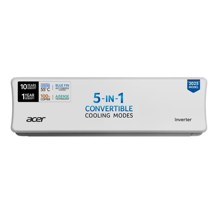 Acer 1 Ton 5 Star Smart Split AC (Copper, 5 in 1 Convertible, Anti-Bacterial PM 1.0 Filter, Cools at 55 degree Celsius Temp, 10 Mtrs Long Air Throw, 2025 Model), AR10AS5IS1HLE25