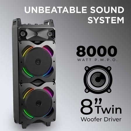 Gizmore GIZ T8000 80 Watt True Wireless Tower Speaker with Wireless MIC and Remote Control (Black)