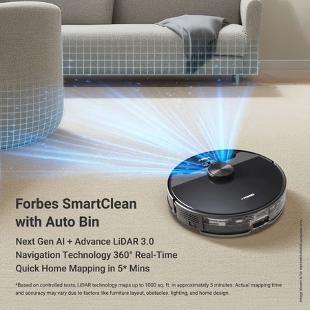 Eureka Forbes SmartClean, 5000 Pa HyperSuction Robotic Vacuum Cleaner with AutoBin, Black