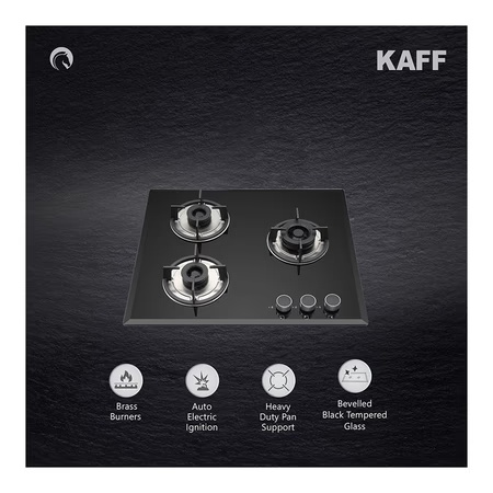 Kaff FBB 603 3 Burner Built-in Hob with Auto Electric Ignition, Black 3 Kaff FBB 603 3 Burner Built-in Hob with Auto Electric Ignition, Black