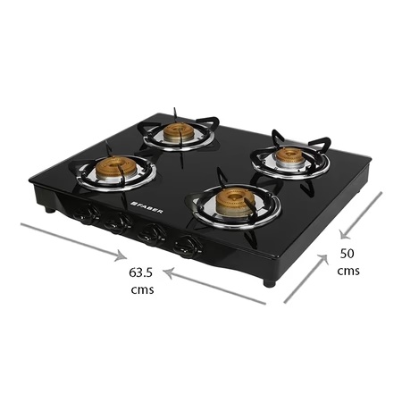 Faber JUMBO 4BB Glass Top Kitchen Hob with 4 Brass Burners, Manual Ignition, Black 2 Faber JUMBO 4BB Glass Top Kitchen Hob with 4 Brass Burners, Manual Ignition, Black