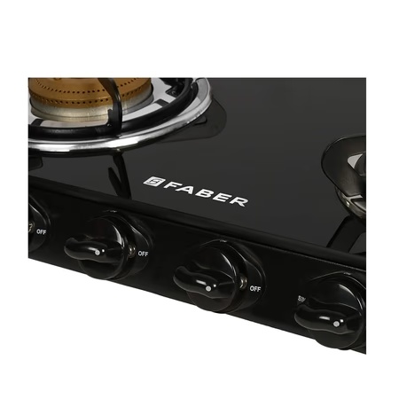 Faber JUMBO 4BB Glass Top Kitchen Hob with 4 Brass Burners, Manual Ignition, Black 4 Faber JUMBO 4BB Glass Top Kitchen Hob with 4 Brass Burners, Manual Ignition, Black
