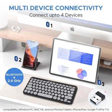 Amkette Optimus 4 in 1 Bluetooth Wireless Keyboard, Black