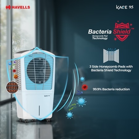 Havells Kace 95 GHRACAMB008 Desert Air Cooler with 95 Litres Capacity, White and Blue 3 Havells Kace 95 GHRACAMB008 Desert Air Cooler with 95 Litres Capacity, White and Blue