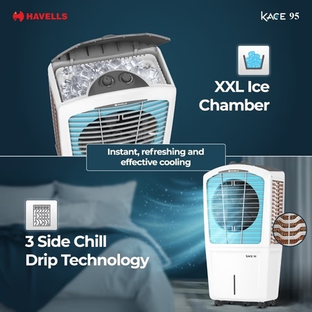 Havells Kace 95 GHRACAMB008 Desert Air Cooler with 95 Litres Capacity, White and Blue 4 Havells Kace 95 GHRACAMB008 Desert Air Cooler with 95 Litres Capacity, White and Blue